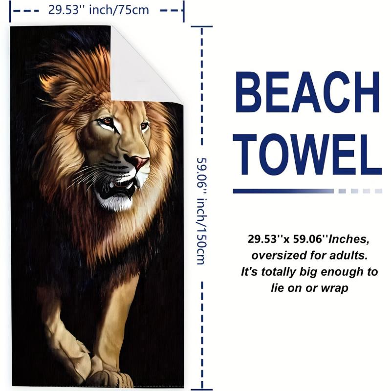 Large Lion Pattern Beach Towel Lightweight Quick Drying Bath Towel