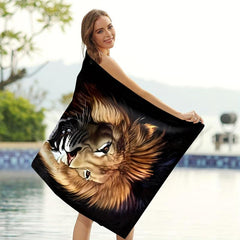 Large Lion Pattern Beach Towel Lightweight Quick Drying Bath Towel