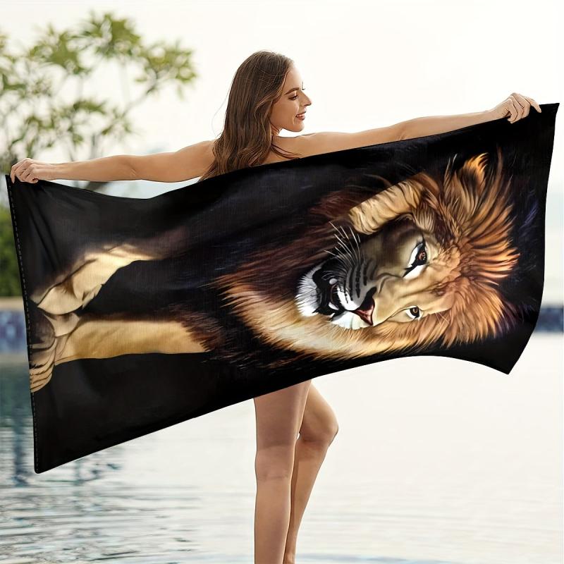 Large Lion Pattern Beach Towel Lightweight Quick Drying Bath Towel