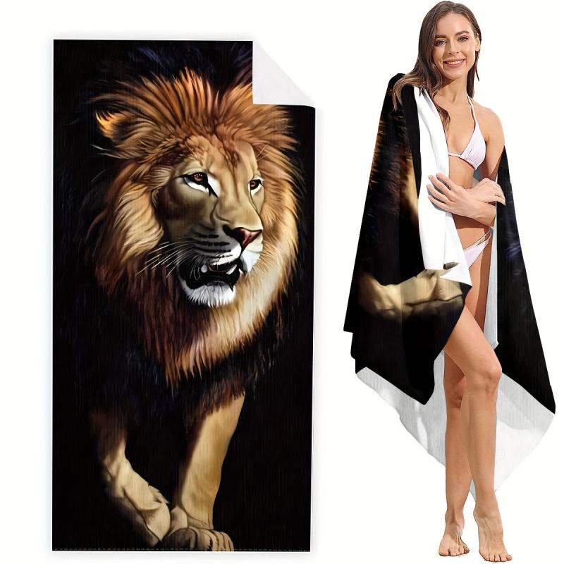 Large Lion Pattern Beach Towel Lightweight Quick Drying Bath Towel