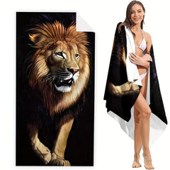 Large Lion Pattern Beach Towel Lightweight Quick Drying Bath Towel
