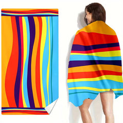 Large Rainbow Striped Beach Towel Soft Absorbent Lightweight Microfiber Towel