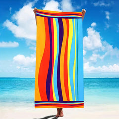 Large Rainbow Striped Beach Towel Soft Absorbent Lightweight Microfiber Towel