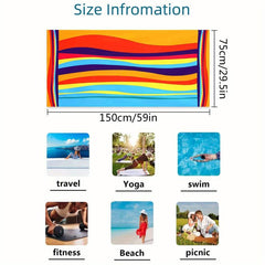Large Rainbow Striped Beach Towel Soft Absorbent Lightweight Microfiber Towel