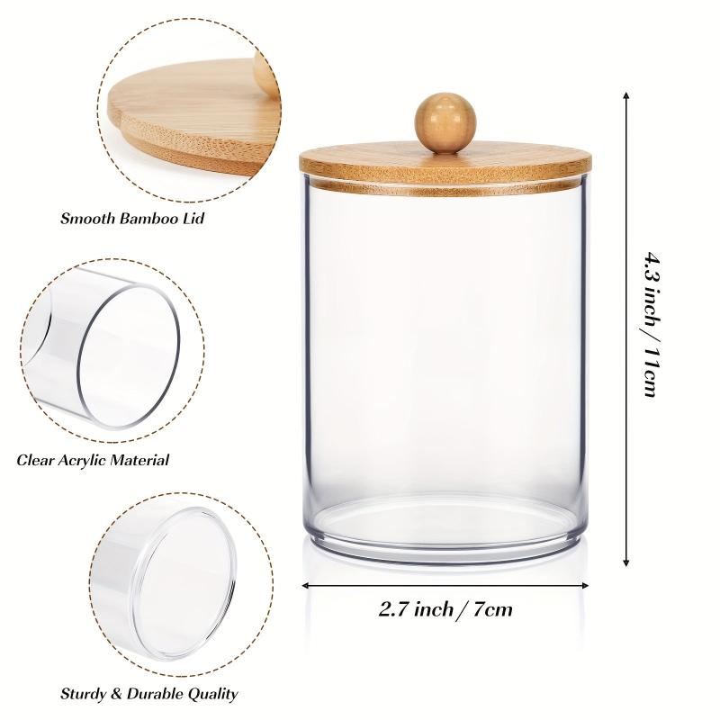 Qtips Holder Dispenser Bamboo Lid for Bathroom Storage