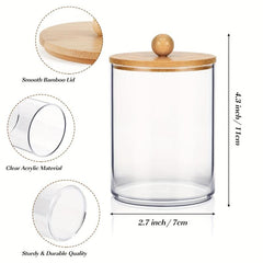 Qtips Holder Dispenser Bamboo Lid for Bathroom Storage