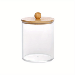 Qtips Holder Dispenser Bamboo Lid for Bathroom Storage