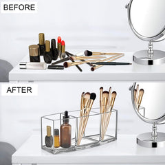 Acrylic Makeup Brush Holder with 3 Slots Clear Cosmetic Storage
