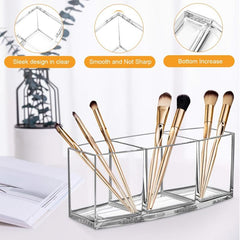 Acrylic Makeup Brush Holder with 3 Slots Clear Cosmetic Storage