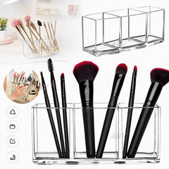 Acrylic Makeup Brush Holder with 3 Slots Clear Cosmetic Storage