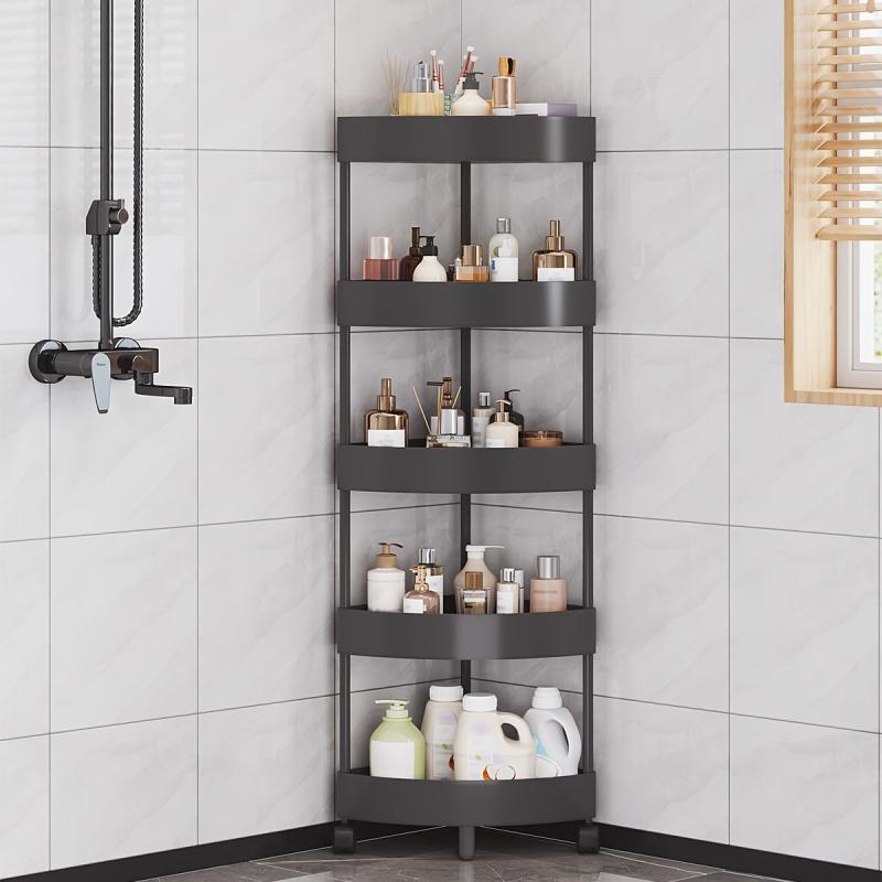 Bathroom Corner Shelves Shower Storage Rack with Wheels