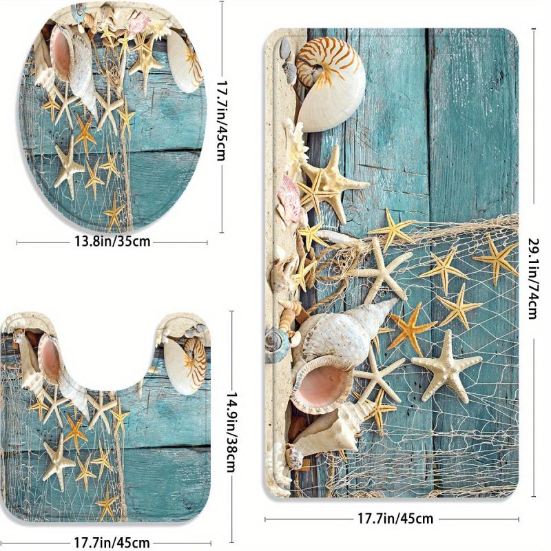 3PCs Ocean Flannel Toilet Floor Mat Set Non slip Thickened Absorbent Quick dry