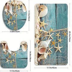 3PCs Ocean Flannel Toilet Floor Mat Set Non slip Thickened Absorbent Quick dry
