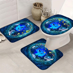 3PCs Ocean Flannel Toilet Floor Mat Set Non slip Thickened Absorbent Quick dry