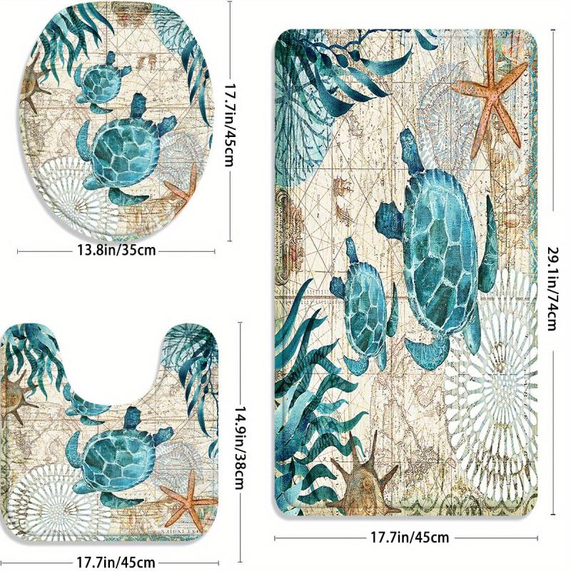 3PCs Ocean Flannel Toilet Floor Mat Set Non slip Thickened Absorbent Quick dry