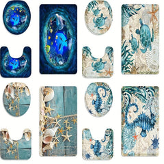 3PCs Ocean Flannel Toilet Floor Mat Set Non slip Thickened Absorbent Quick dry