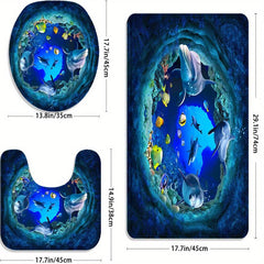 3PCs Ocean Flannel Toilet Floor Mat Set Non slip Thickened Absorbent Quick dry