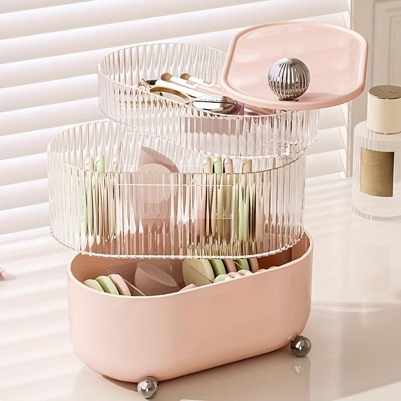 Large Capacity Powder Puff Storage Box with Rotation for Makeup & Jewelry