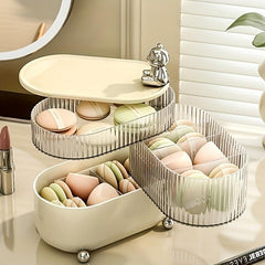 Large Capacity Powder Puff Storage Box with Rotation for Makeup & Jewelry