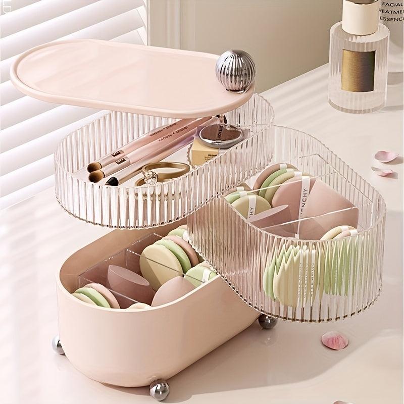 Large Capacity Powder Puff Storage Box with Rotation for Makeup & Jewelry