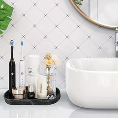 Ceramic Marble Storage Tray Oval Vanity Organizer