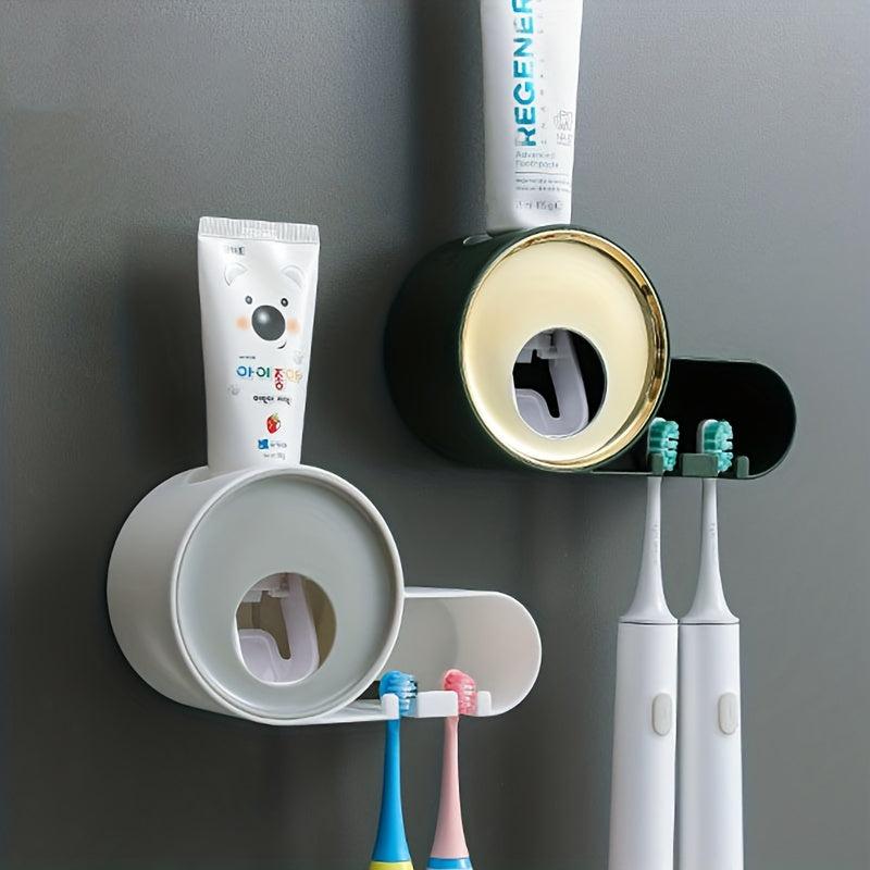 Toothbrush Holder w/ Automatic Dispenser Wall Mounted Storage Rack