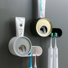 Toothbrush Holder w/ Automatic Dispenser Wall Mounted Storage Rack