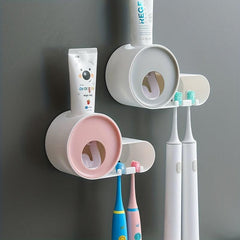 Toothbrush Holder w/ Automatic Dispenser Wall Mounted Storage Rack