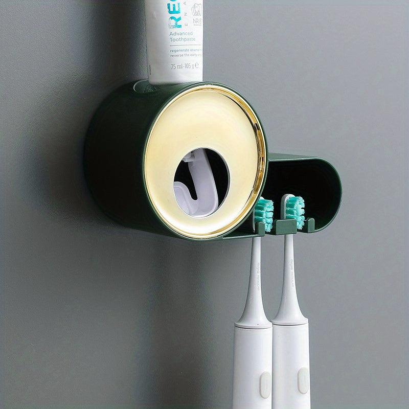 Toothbrush Holder w/ Automatic Dispenser Wall Mounted Storage Rack
