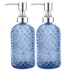 2pcs Refillable 12oz Glass Soap Dispenser with Stainless Steel Pump