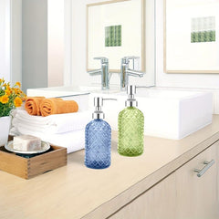 2pcs Refillable 12oz Glass Soap Dispenser with Stainless Steel Pump