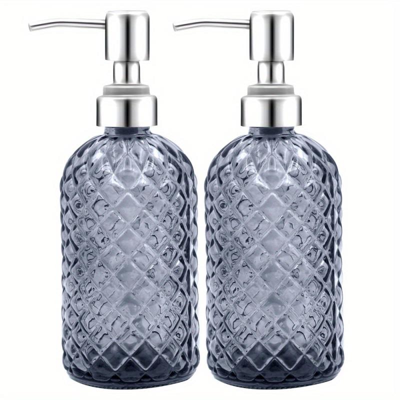 2pcs Refillable 12oz Glass Soap Dispenser with Stainless Steel Pump