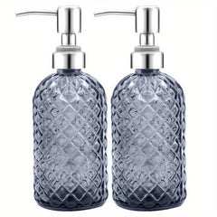 2pcs Refillable 12oz Glass Soap Dispenser with Stainless Steel Pump