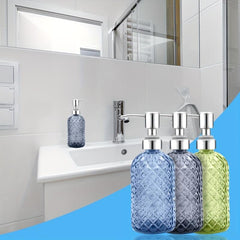 2pcs Refillable 12oz Glass Soap Dispenser with Stainless Steel Pump