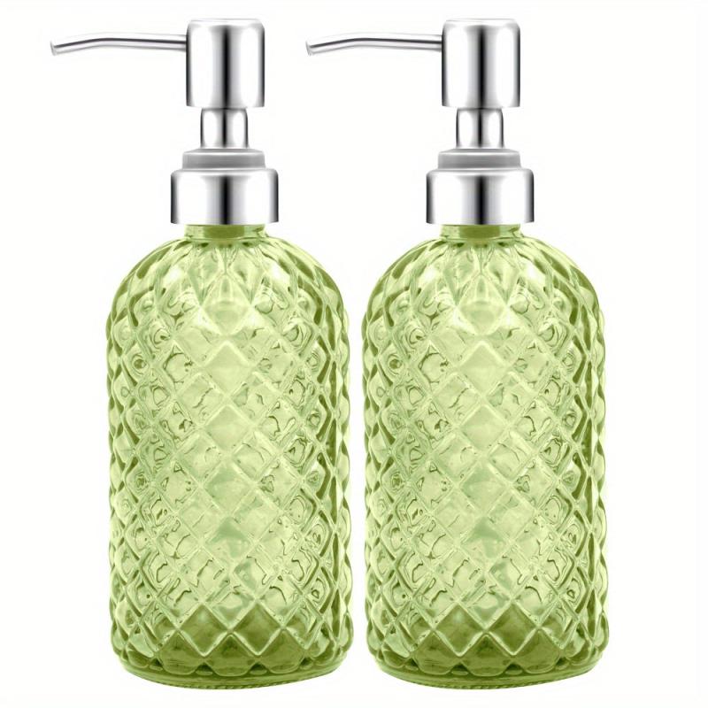 2pcs Refillable 12oz Glass Soap Dispenser with Stainless Steel Pump
