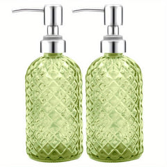 2pcs Refillable 12oz Glass Soap Dispenser with Stainless Steel Pump