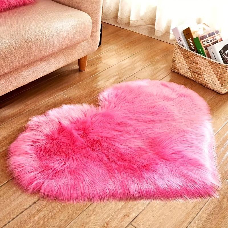 Soft Fluffy Shaggy Area Rug Plush Carpet Heart Shaped for Living Room & Bedroom