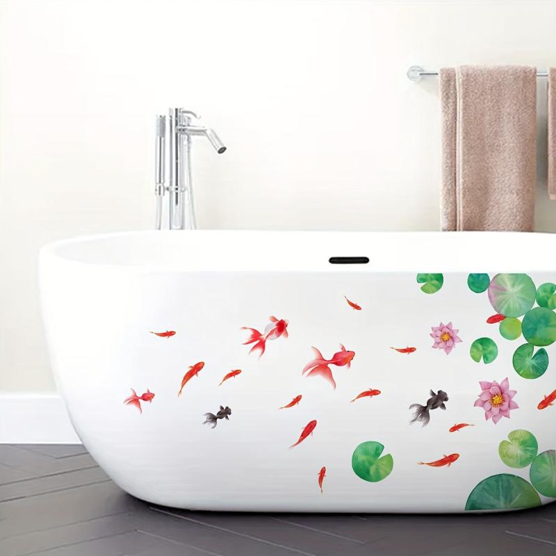 Lotus Fish Bathtub Stickers Bathroom Wall Decals Decorative Appliques