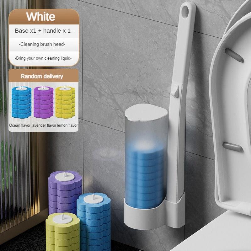 Wall Mounted Toilet Brush Set with Cleaning Liquid - Disposable Holder & Refills