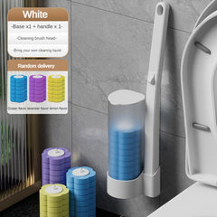 Wall Mounted Toilet Brush Set with Cleaning Liquid - Disposable Holder & Refills