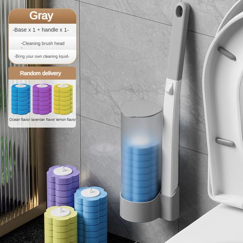 Wall Mounted Toilet Brush Set with Cleaning Liquid - Disposable Holder & Refills