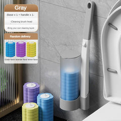 Wall Mounted Toilet Brush Set with Cleaning Liquid - Disposable Holder & Refills