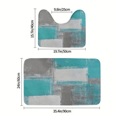 2pcs Non Slip Bathroom Mat Set Absorbent U Shape Toilet Rug Shower Decor