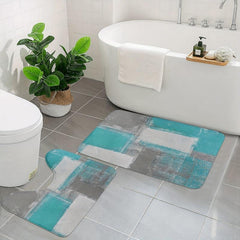 2pcs Non Slip Bathroom Mat Set Absorbent U Shape Toilet Rug Shower Decor