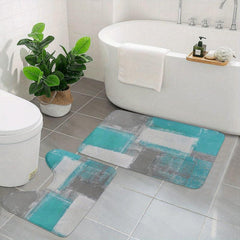 2pcs Non Slip Bathroom Mat Set Absorbent U Shape Toilet Rug Shower Decor