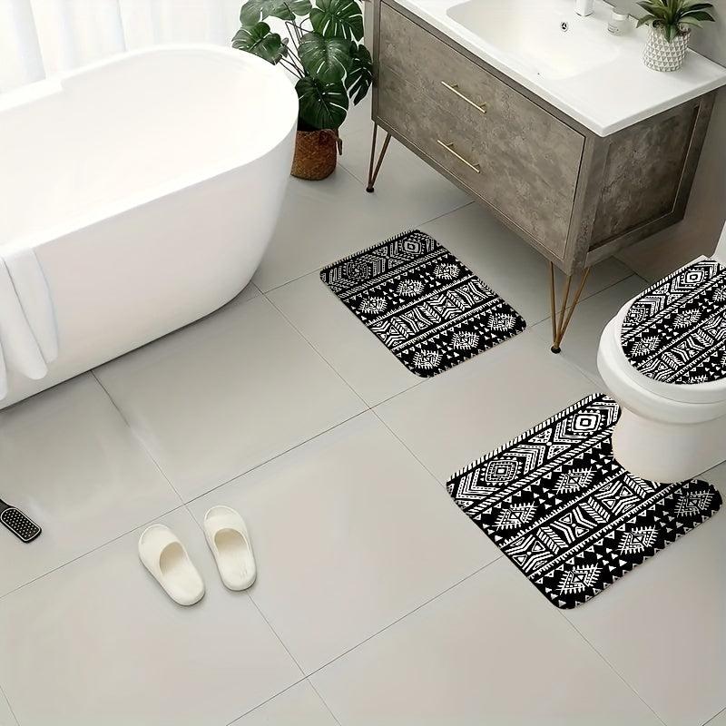 4pcs Plaid Velvet Sponge Bath Mat Set Non Slip Toilet Rug for Bathroom Decor