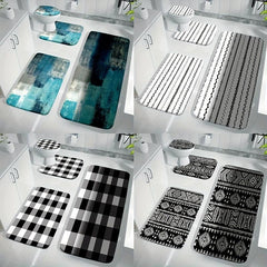 4pcs Plaid Velvet Sponge Bath Mat Set Non Slip Toilet Rug for Bathroom Decor
