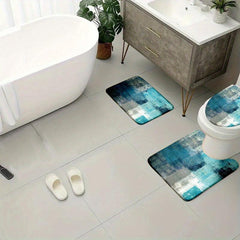 4pcs Plaid Velvet Sponge Bath Mat Set Non Slip Toilet Rug for Bathroom Decor