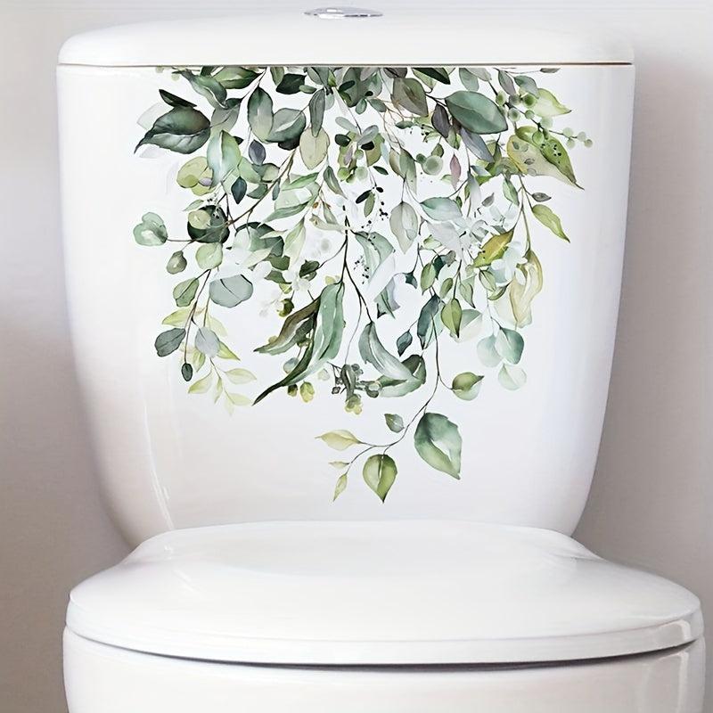 Green Plant Leaf Flower Toilet Sticker Self Adhesive Lid Sticker