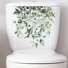 Green Plant Leaf Flower Toilet Sticker Self Adhesive Lid Sticker